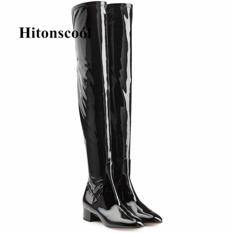 New Chunky Heel Women Thigh High Flats Boots Round Toe Casual Luxury Patent Leather Runway Shoes Woman Over The Knee Trendy Boot, Black
New Chunky Heel Women Thigh High Flats Boots Round Toe Casual Luxury Patent Leather Runway Shoes Woman Over The Knee Trendy Boot, Black