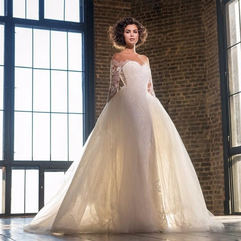 Elegant Mermaid Wedding Dresses With Detachable Train Lace Appliqued Gorgeous Bridal Gowns Long Sleeves Chapel Custom Made Vestidos De Novia