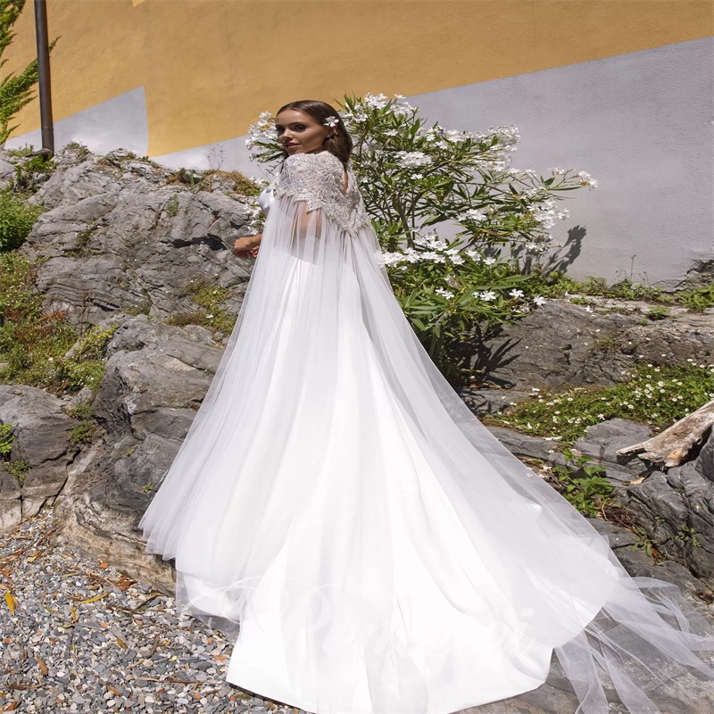 High-neck Wedding Dresses With Wrap Beach Sequins Beads Appliqued Bridal Gown Ruched Satin Custom Made Vestidos De Novia