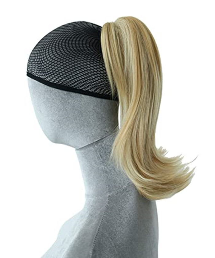 14" Two tone Natural Wavy Hairpieces for Women Hair Ponytail Clip in Extension ombre blonde Curly human hair Pony Tail