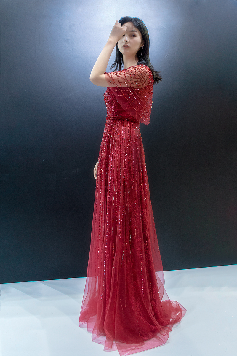 5701 In Stock Classic Evening Gowns Beads Sequins V-neck Zipper Prom Dresses Women Party Wear Sale