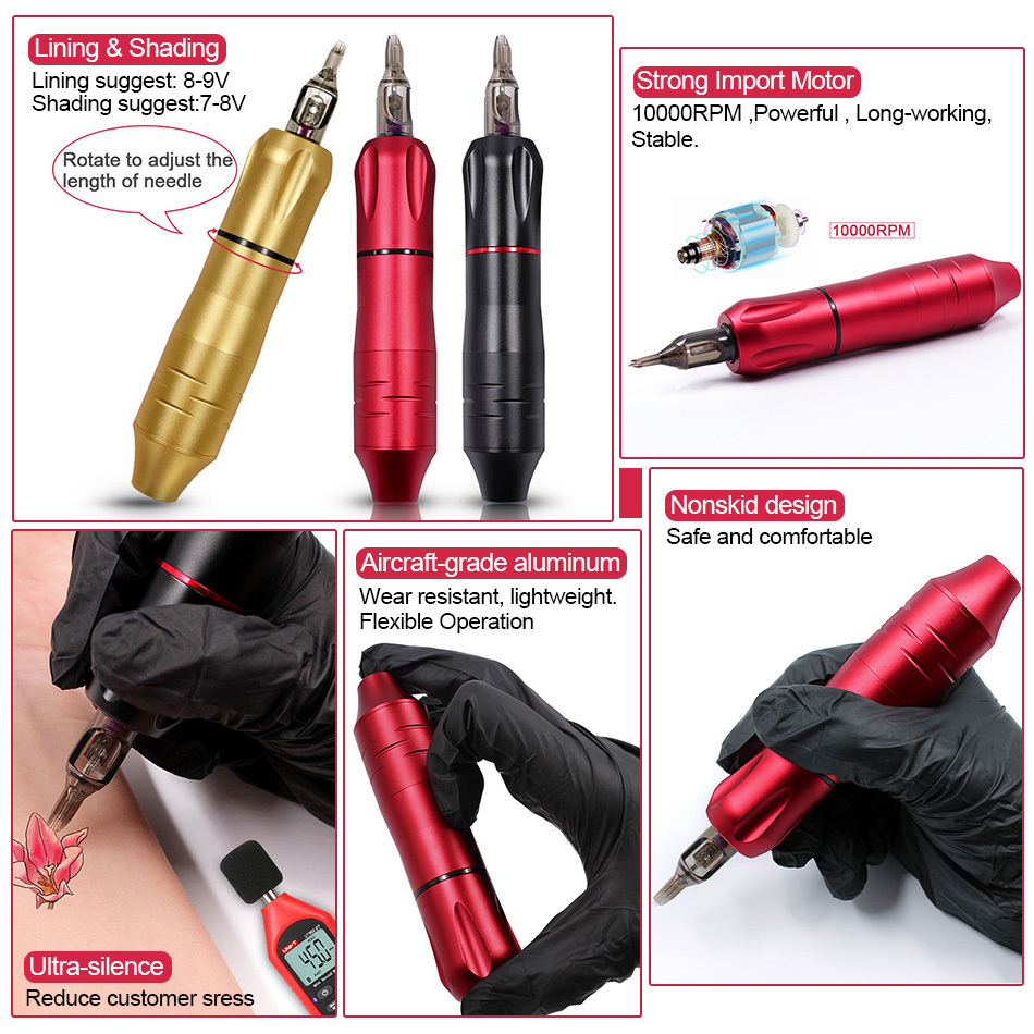 Complete Tattoo Machine Kit LCD Touch Screen Power Tattoo Pen machine Set with Needle For Tattoo Eyebrow Tattooist Beginner T200609