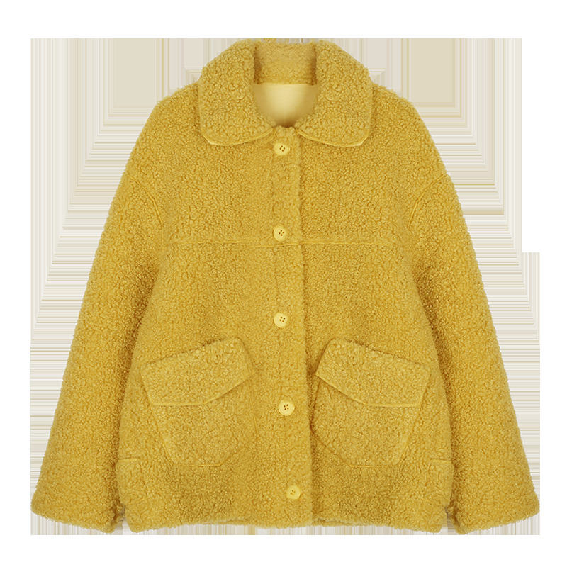 Women fur jacket thick warm faux cashmere two pockets furry jackets casual faux fur turndown collar female winter styled coat