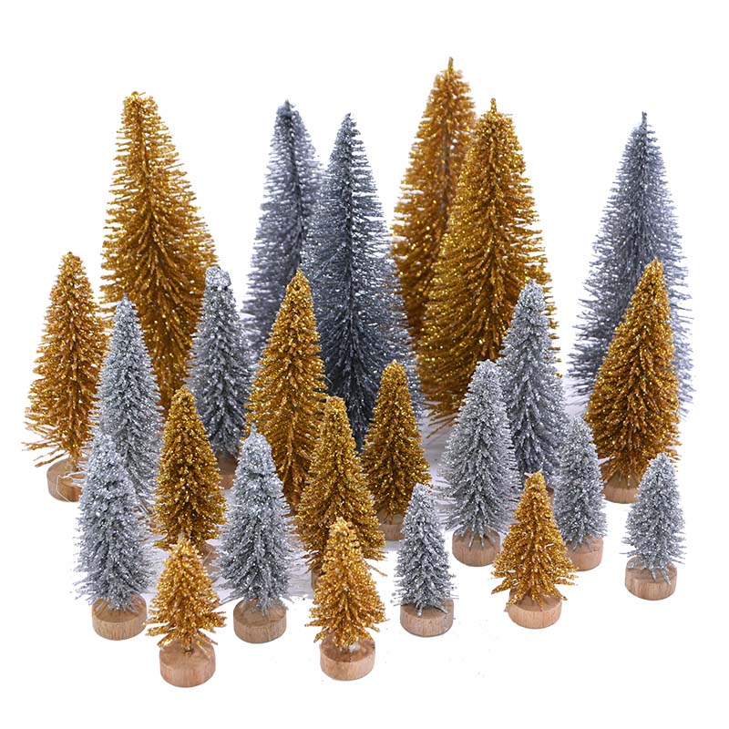 Christmas Decorations 6.5cm To 16cm Small Decorated Tree Fake Pine Mini Artificial Santa Snow Home Decoration