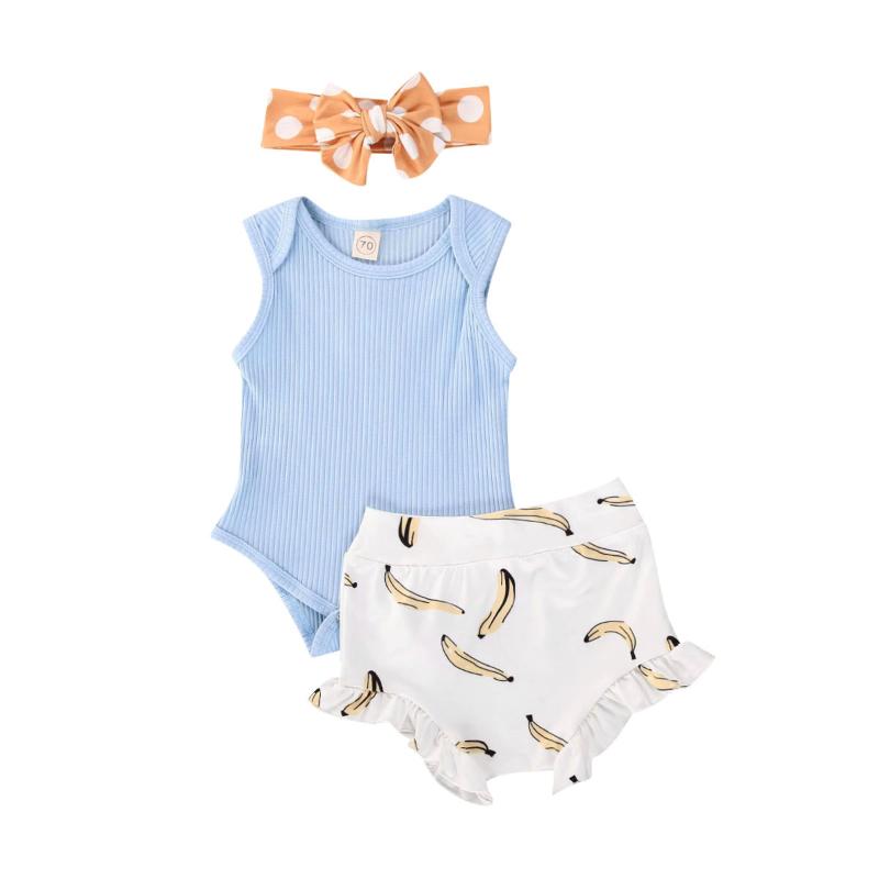 0-24M Newborn Baby Girl 3Set Solid Color Sleeveless Button Closure Romper Short Banana Print High Waist Pants with Hair Band Set
0-24M Newborn Baby Girl 3Set Solid Color Sleeveless Button Closure Romper Short Banana Print High Waist Pants with Hair Band Set