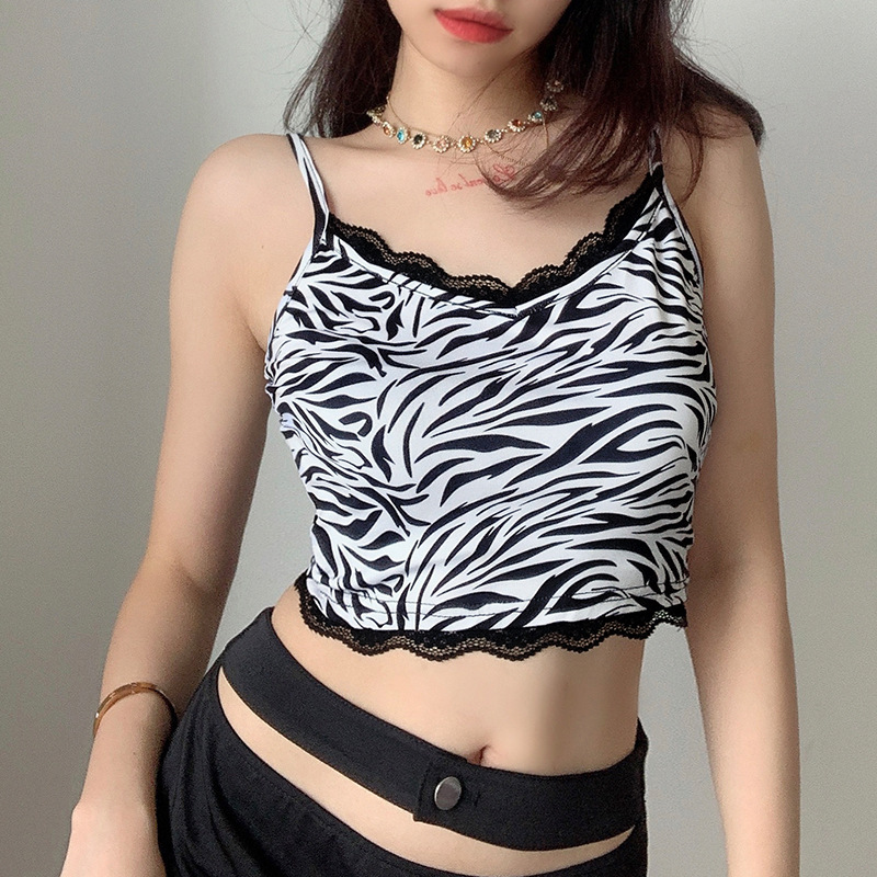 Ladies Summer Sexy Midriff-baring Camisole Girls Fashionable Animal Print Lace Decoration U-neck Sleeveless Backless Tank Top, As pic
Ladies Summer Sexy Midriff-baring Camisole Girls Fashionable Animal Print Lace Decoration U-neck Sleeveless Backless Tank Top, As pic