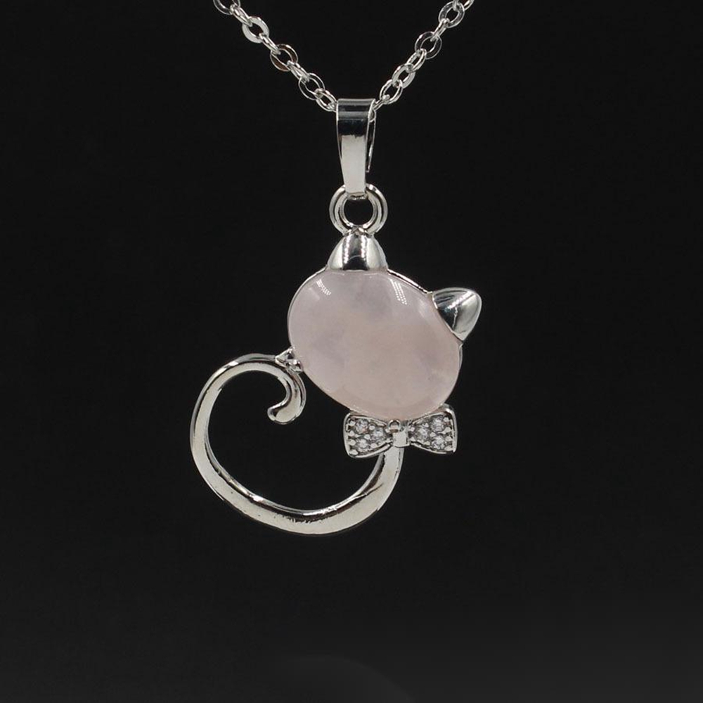12PCS Natural Stone Cute Sweet Cat Pendant Necklace Chakra Cure Quartz Crystal Hello Cats Jewelry Birthday Gifts for Her/Mum/Wife/Bestfriend