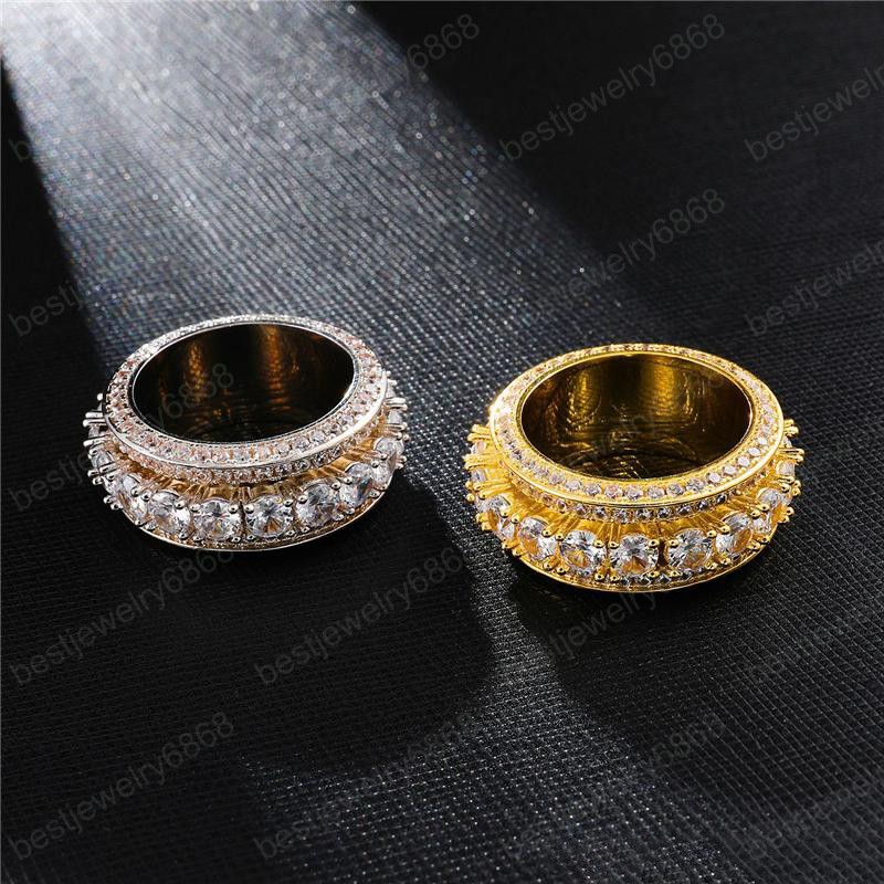 Zircon Ice Out Bling Big Wide Masonic Ring Gold Filled Copper Material Freemasonry Rings Men Hip Hop Rapper Jewelry