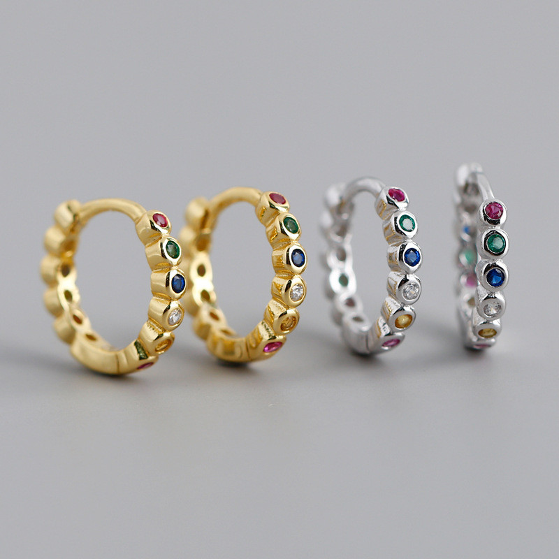 Authentic 925 Sterling Silver Hoop Earrings For Women Wedding Party Gifts Colorful CZ Zircon Round Circle Earring