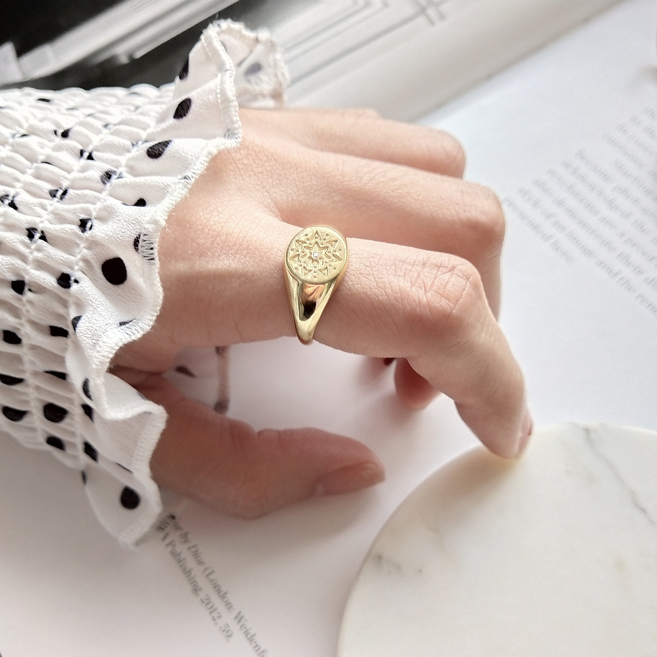 New design 925 sterling silver vintage jewelry gold color hand-made designer women's adjustable rings Japanese South korea style