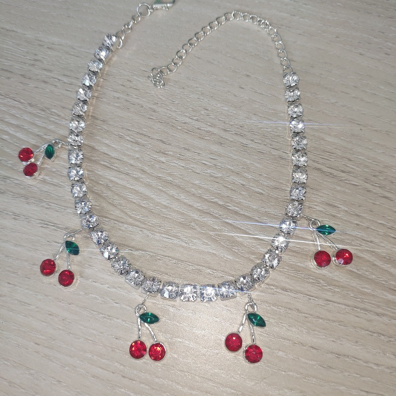 Rhinestone Cherry Ankle Bracelet Tennis Chain Crystal Anklets for Women Beach Leg Foot Bracelets Boho Jewelry T200901