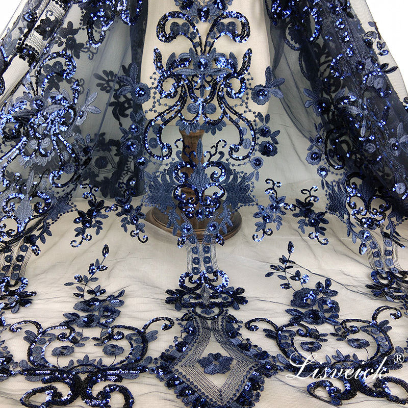 new 1yard diy Handmade tulle Lace Fabric sequins Embroidered African French Lace for wedding/evening / party dress cheongsam CX200824
