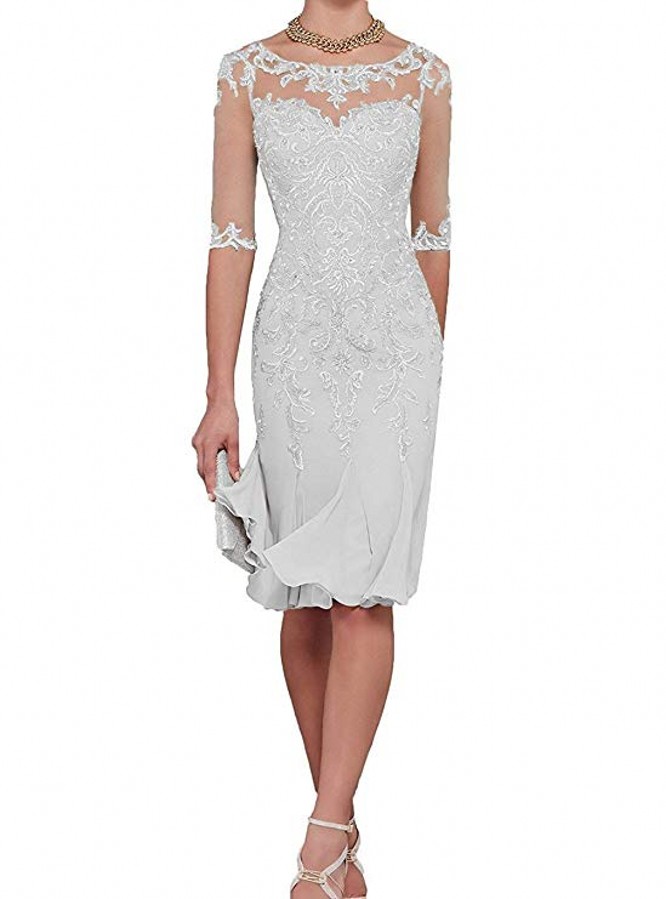 New Half Sleeve Chiffon Mother of The Bride Dresses 2020 Knee Length Mother Formal Dress Party Dinner Prom Gowns robe de soriee