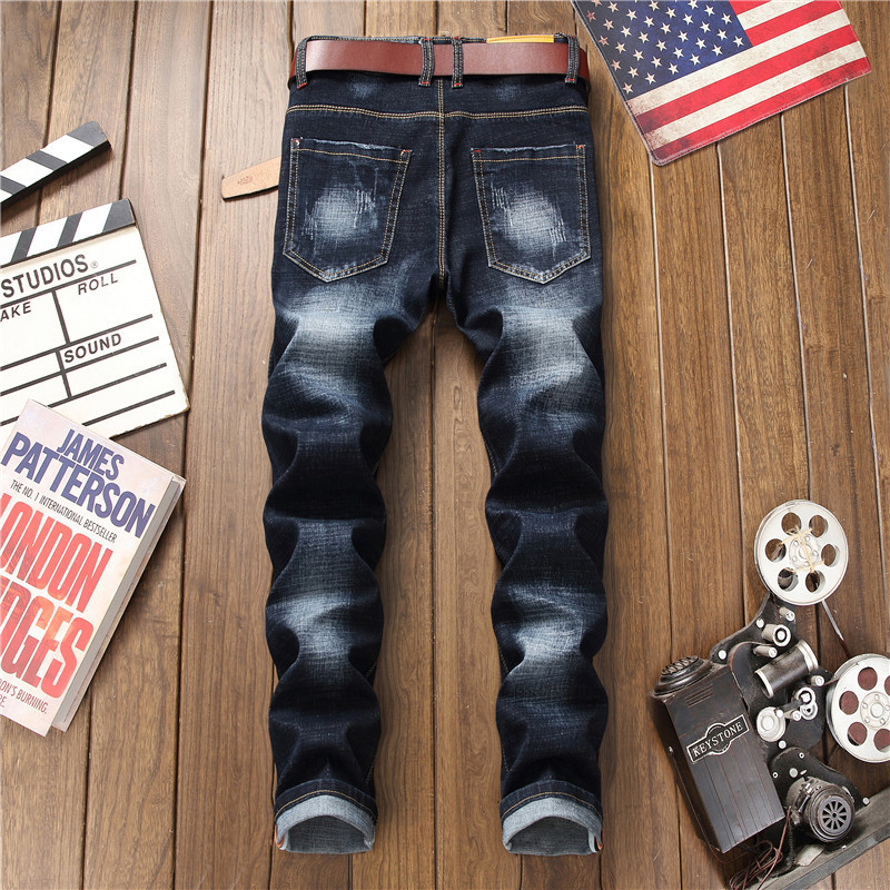 Sokotoo Men's floral embroidery stretch denim jeans Fashion slim fit pencil pants for man