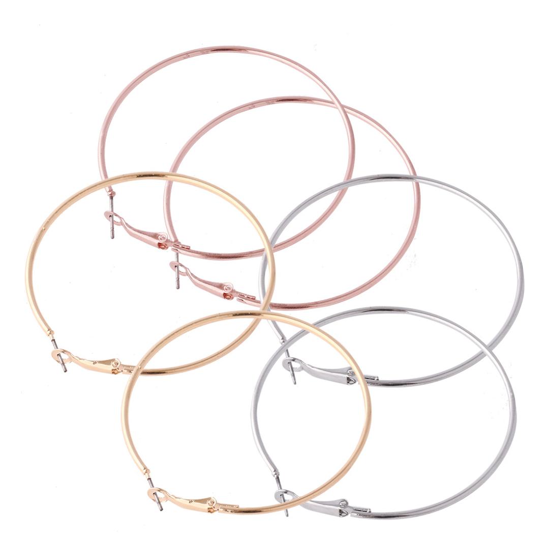 Fashion 58mm Big Hoop Earrings 3 PairsSet Punk Rock Smooth Rose Gold Silver Color Circle Round Loop Earrings Women Jewelry