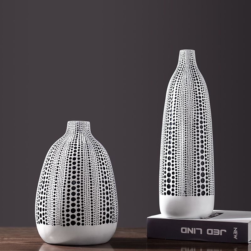 Street Art Yayoi Kusama Black And White Wave Point Resin Flowerpot Creative Dried Flower Decoration Vase