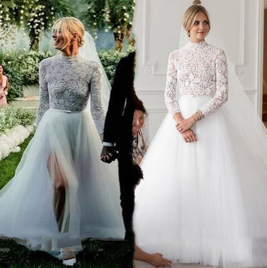 2021 Sexy Side Split Boho Wedding Dresses A Line Illusion Long Sleeves See Through Lace Tulle Bridal Gowns Bride Country Beach Wedding Dress