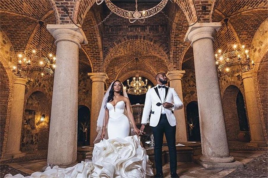 Sweetheart Mermaid Wedding Dresses 2021 Cascading Ruffles Cathedral Train African Nigerian Fishtail Wedding Gown Robe De Mariee