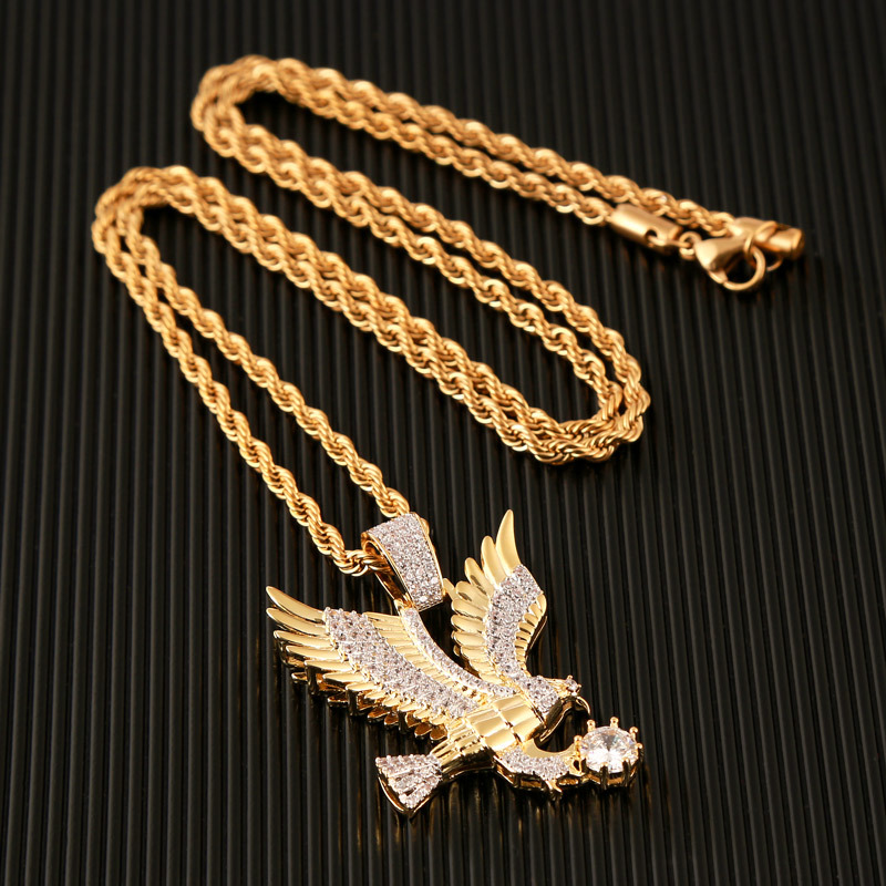 WENDYFO High Quality Eagle Pendant Necklace Men Gold Color Charm Chain Necklaces Punk Zircon Rapper Fashion Hip Hop Jewelry Gift Y200810