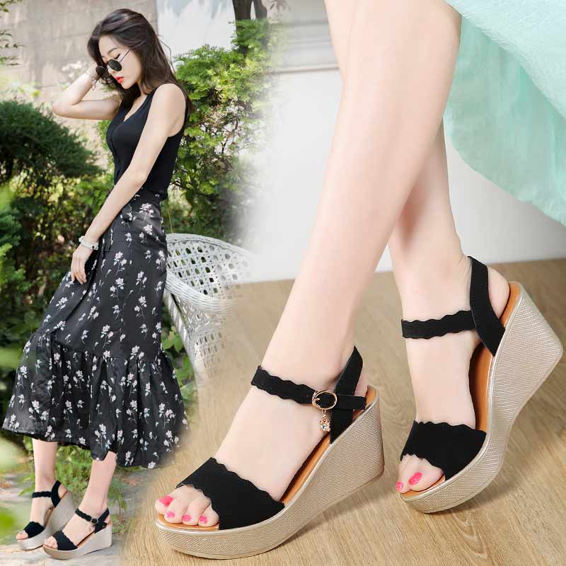 New all-match waterproof platform comfortable thick bottom wedge sandals, Black
New all-match waterproof platform comfortable thick bottom wedge sandals, Black