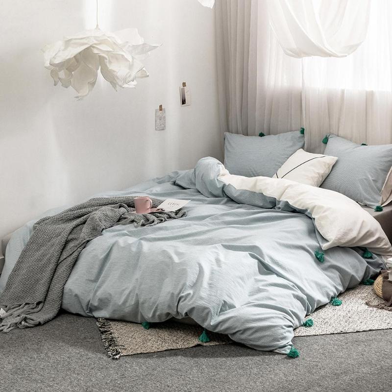 45 Blue Cotton Tasessels Duvet Cover set Pillowshams California  Queen King Boho Bedding set Soft Comfy Breathable, Color 1 
45 Blue Cotton Tasessels Duvet Cover set Pillowshams California  Queen King Boho Bedding set Soft Comfy Breathable, Color 1