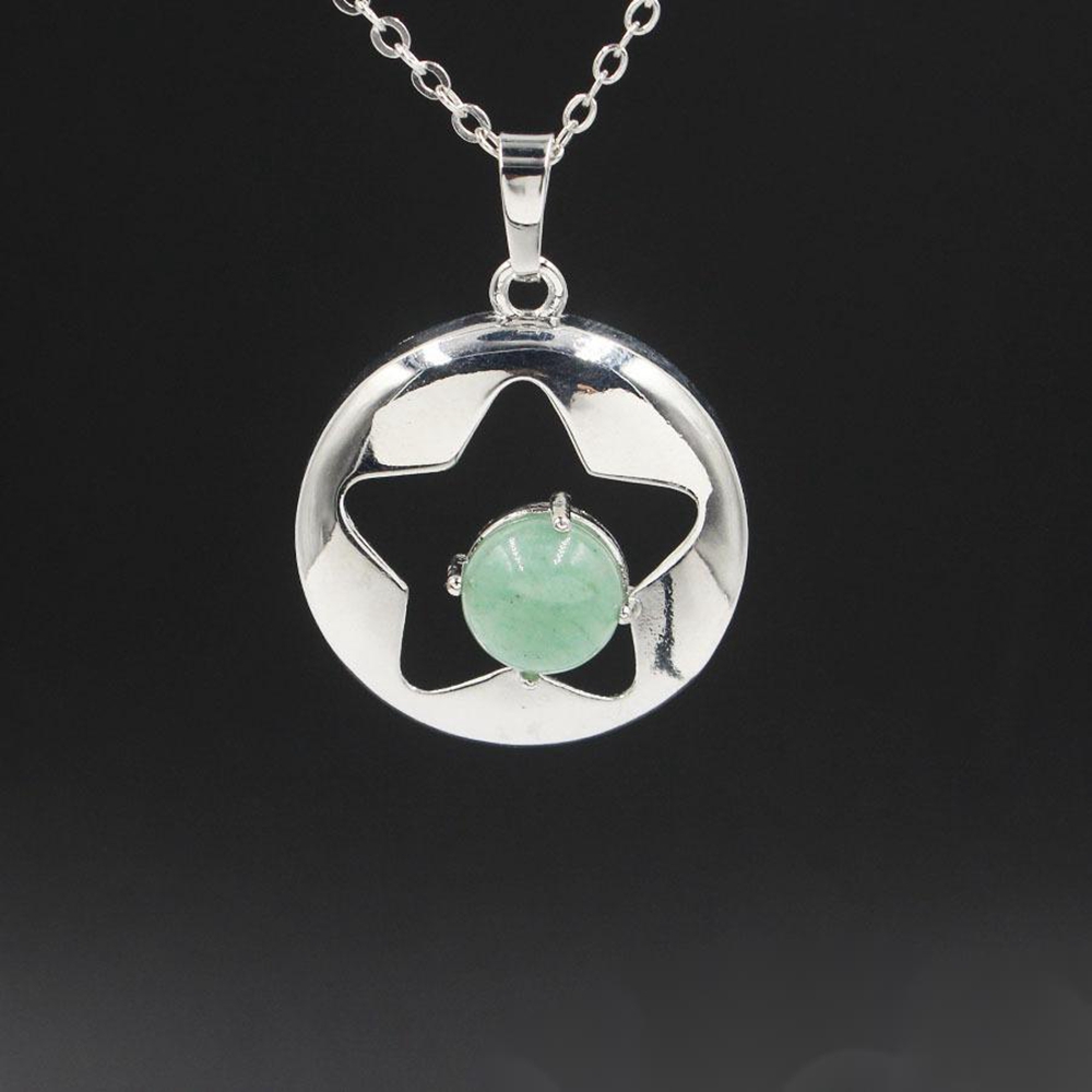 QIMOSHI Natural Stone Star Pendant Necklace for Women Girl Birthstone Crystal Chakra Yoga Druzy Romantic Friendship Jewelry