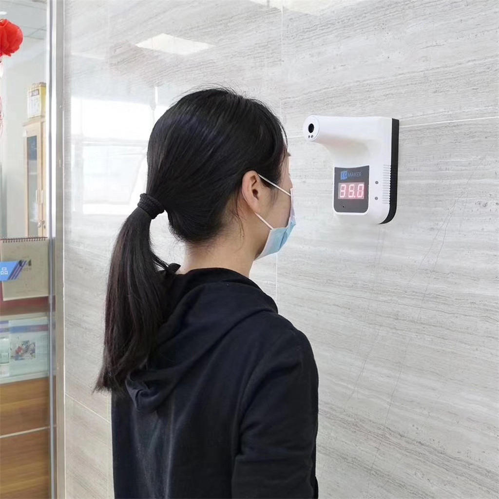 Non Contact Infrared Thermometer K3 Wall Mount Self Service Temperature Detector Automatic LCD Display Alarm Measurement