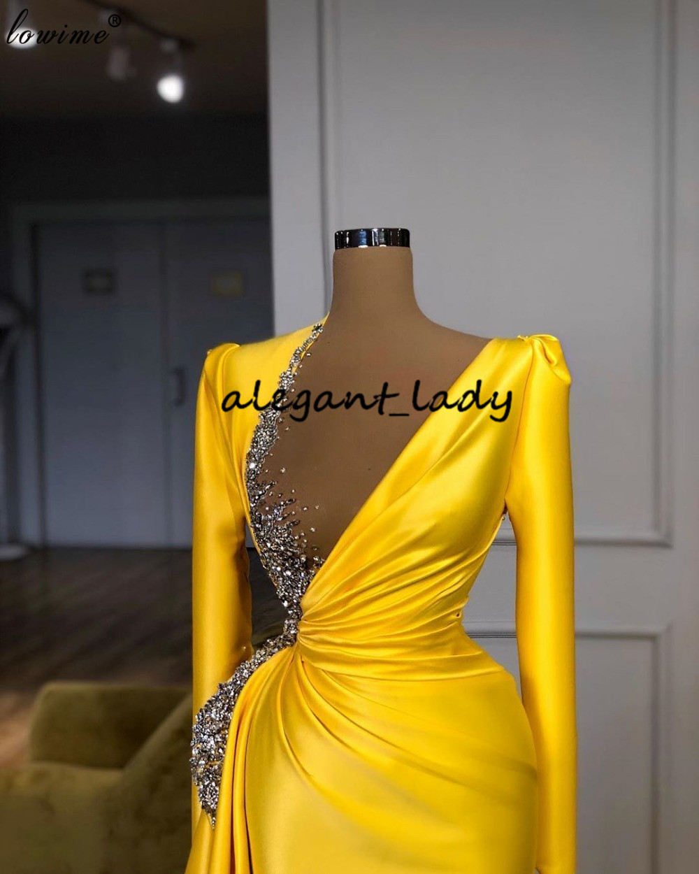 Long Sleeve Evening Pageant Dresses 2021 Real Image Sparkly Crystal Beaded V-neck Mermaid Full length Prom Gowns Vestidos