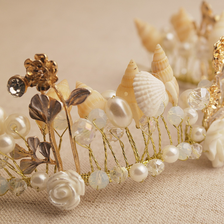 Bridal Headpieces Wedding Crowns Beach Wedding Headdress Shell Crown Wedding Accessories Pearl Conch Shell Beaded Tiara