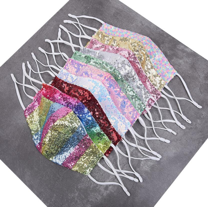 Women's Girl's Sequins Face Mask For Shopping Party Wedding Wearing Sparkle Washable Reusable Bling Face Covers 19 colors Masks