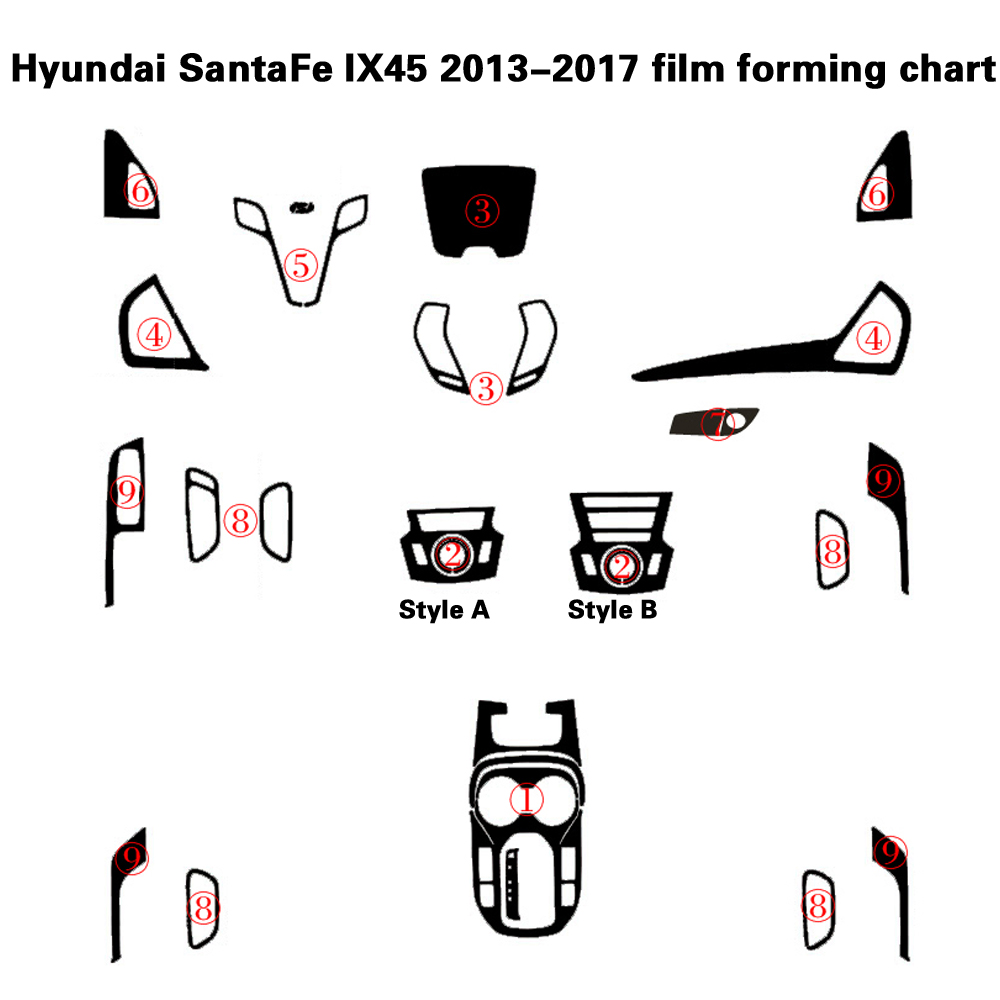 For Hyundai SantaFe IX45 2013-17 Interior Central Control Panel Door Handle 5D Carbon Fiber Stickers Decals Car styling Accessorie
