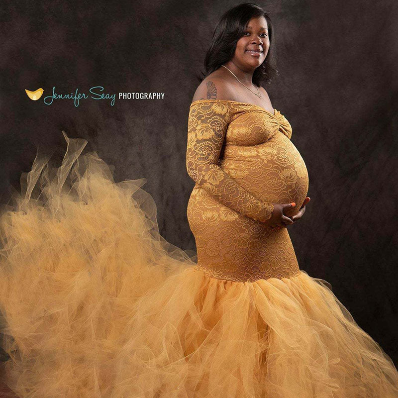 Long Sleeve Gown Lace Maxi Pregnant Women Clothes Photography Pregnancy Dress Maternity Dresses for Photo Shoot