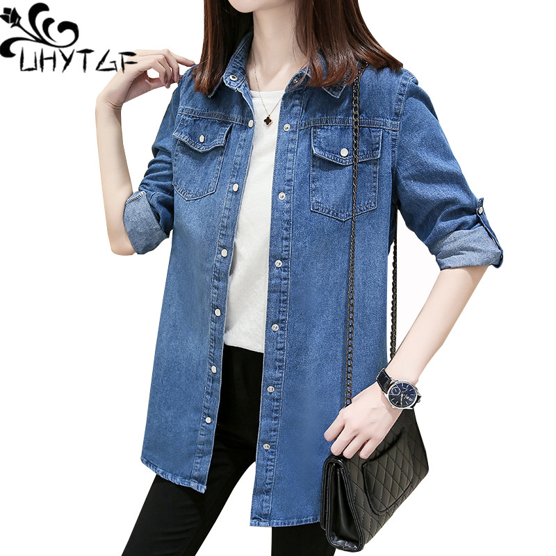 UHYTGF Spring Autumn Jean Shirts women long sleeve single breasted casual cotton jeans top female Slim 3XL plus size jacket 1077, Light blue
UHYTGF Spring Autumn Jean Shirts women long sleeve single breasted casual cotton jeans top female Slim 3XL plus size jacket 1077, Light blue