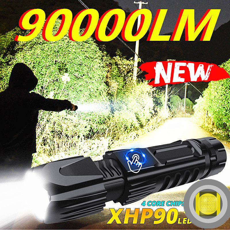 90000LM Powerful XHP90.2 LED Tactical Camping Waterproof Lantern Smart chip control Torch USB rechargeable use 26650