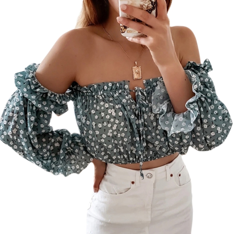 Women Puff Long Sleeve Floral T-Shirt Sexy Off Shoulder Tie Neck Ruffle Crop Top 0822, Gn-s
Women Puff Long Sleeve Floral T-Shirt Sexy Off Shoulder Tie Neck Ruffle Crop Top 0822, Gn-s