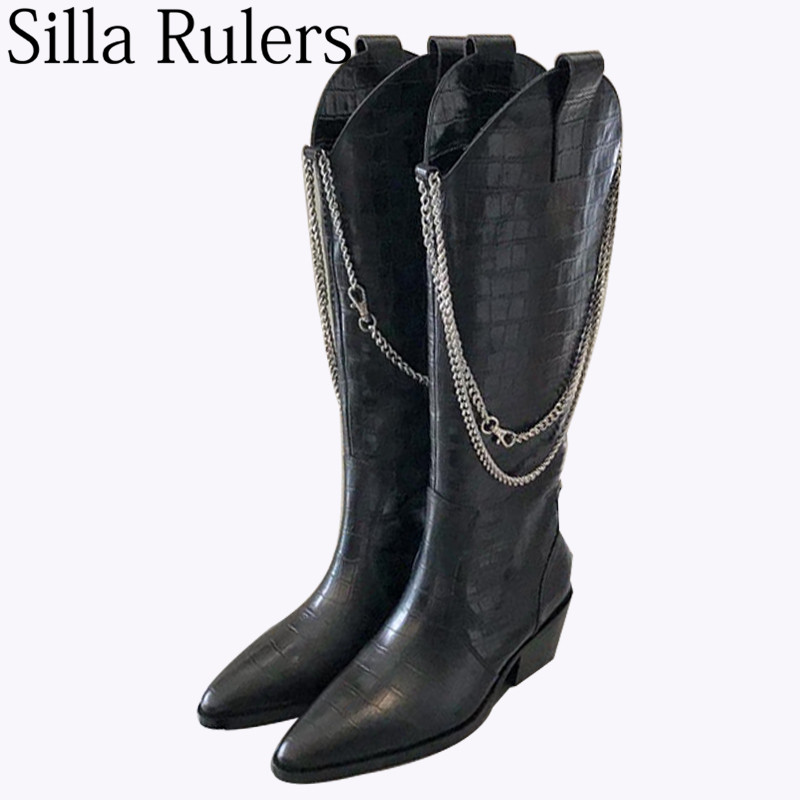 Silla Rulers 2020 fashion chain western boots woman pointed toe knee high boots woman genuine leather Knight women, Black
Silla Rulers 2020 fashion chain western boots woman pointed toe knee high boots woman genuine leather Knight women, Black