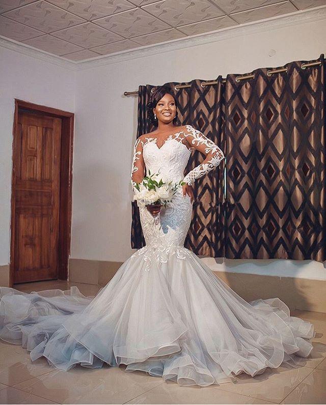2021 Sheer Neck Mermaid Wedding Dresses Illusion Long Sleeves Lace African Bridal Gowns Plus Size robes de mariée