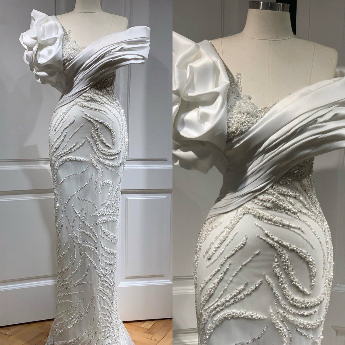 Middle East Plus Size White Prom Dresses Off Shoulder Ruffle Beaded Evening Gowns Red Carpet Film Opening Ceremony Dress