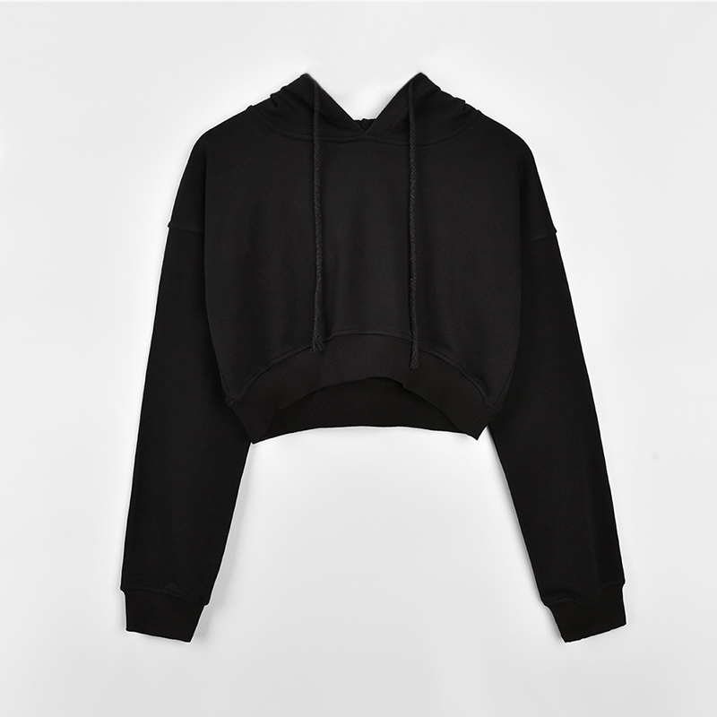 Solid Gray Hooded Crop Top Women's Sweatshirt Long Sleeve Lace Up Women Hoodies Sexy Autumn Fashion Female Clothes