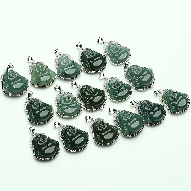 925 Pure Silverencrusted Jade Buddha Pendant Natural A Goods Myanmar Oil Emerald Male Necklaces Women