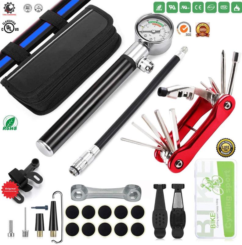 Bike Tyre Repair Tool Kit Bicycle Tool kit with 210 Psi Mini Pump 10-in-1 Multi-Tool,Chain Breaker Tyre Levers Tire Patch,Wrench
Bike Tyre Repair Tool Kit Bicycle Tool kit with 210 Psi Mini Pump 10-in-1 Multi-Tool,Chain Breaker Tyre Levers Tire Patch,Wrench