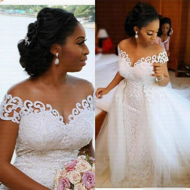 Amazing Off the Shoulder Arabic Mermaid Wedding Dress 2020 With Detachable Train Lace African Wedding Gown, White
Amazing Off the Shoulder Arabic Mermaid Wedding Dress 2020 With Detachable Train Lace African Wedding Gown, White