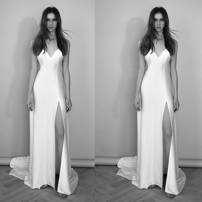 Simple Cheap Mermaid Wedding Dresses Lihi Hod V Neck Side Split Wedding Gowns Sweep Train Vestidos de novia