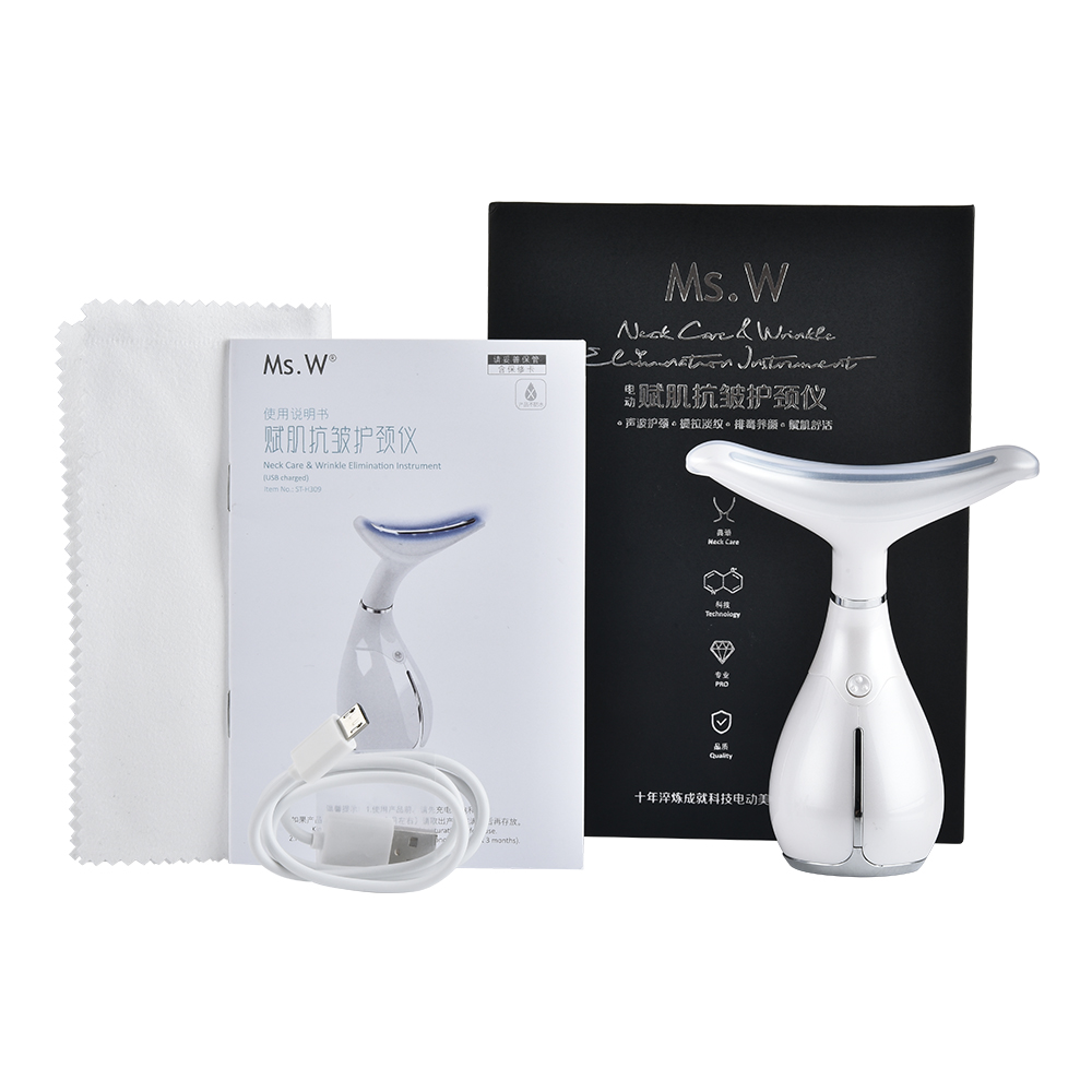 Rechargeable Neck Instrument Beauty LED Photon Vibration Skin Tighten Anti Wrinkle Remove Neck Lifting Massager Device