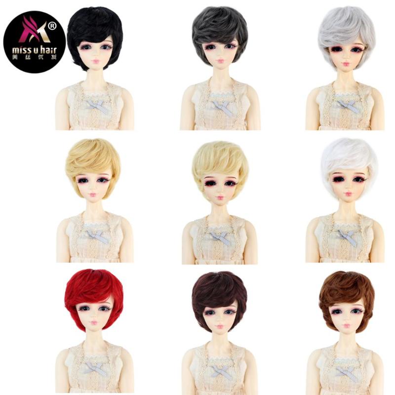 

Miss U Hair Girl Short Wavy Hair Blonde White Red Grey Black Color 1/3 8-9Inch SD DOD MSD BJD dollfie Wig Doll Accessories