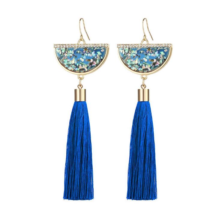 Bohemian Crystal Tassel Earrings Black White Blue Red Green Silk Fabric Long Drop Dangle Tassels Earrings For Women Jewelry Gifts GD556