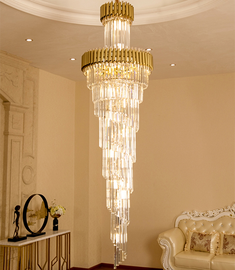 European Crystal Chandeliers Black Gold Modern Chandelier Lights Fixture LED Light American Long Stair Crystal Hanging Lamps Dia40cm-100cm