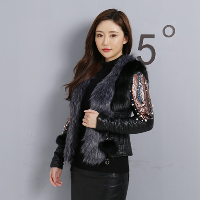 2020 Autumn and Winter New European and American Fur Stitching PU Women' Imitation Fur Vest Increase Code Female Vest Short, Black
2020 Autumn and Winter New European and American Fur Stitching PU Women' Imitation Fur Vest Increase Code Female Vest Short, Black