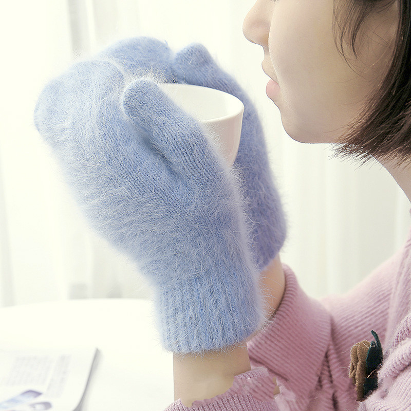 TEH Wool Gloves Female Winter Mittens Fur Gloves Fingerless Winter Women Girls Mittens