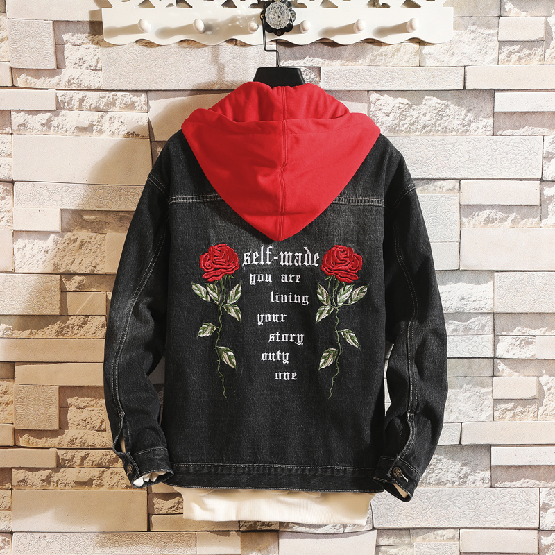 Spring and Autumn Men embroidery Denim Hooded Jacket Men's Casual Washed Jean Jacket Coat Cowboy Removable cap Outerwear Male, Black
Spring and Autumn Men embroidery Denim Hooded Jacket Men's Casual Washed Jean Jacket Coat Cowboy Removable cap Outerwear Male, Black